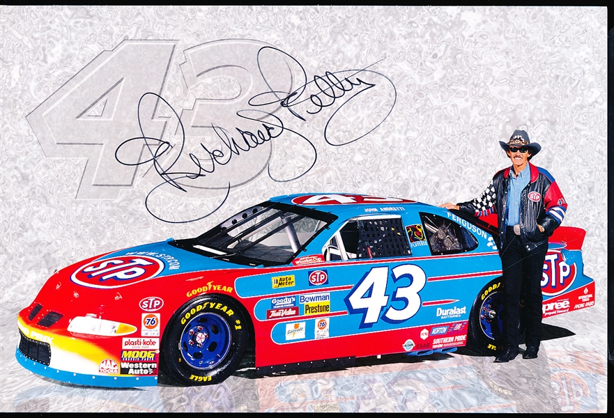 Autographed 1998 Petty Enterprises #43 STP Car NASCAR Auto Racing 6” x 9” Promo Card- Signed by Team Owner Richard Petty- JSA Certified