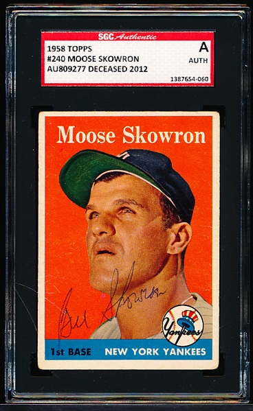 Autographed 1958 Topps Baseball- #240 Bill Skowron, Yankees- SGC Certified & Encapsulated