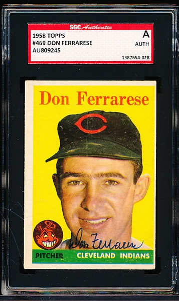 Autographed 1958 Topps Baseball- #469 Don Ferrarese, Cleveland- SGC Certified & Encapsulated