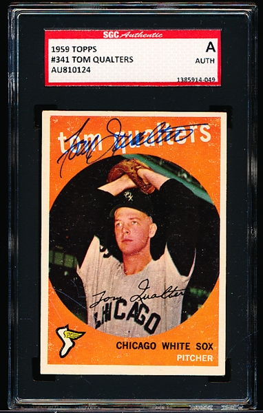 Autographed 1959 Topps Baseball- #341 Tom Qualters, White Sox- SGC Certified & Encapsulated