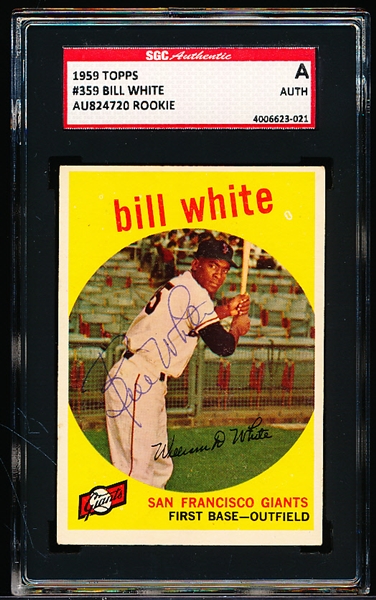 Autographed 1959 Topps Baseball- #359 Bill White RC, Giants- SGC Certified & Encapsulated