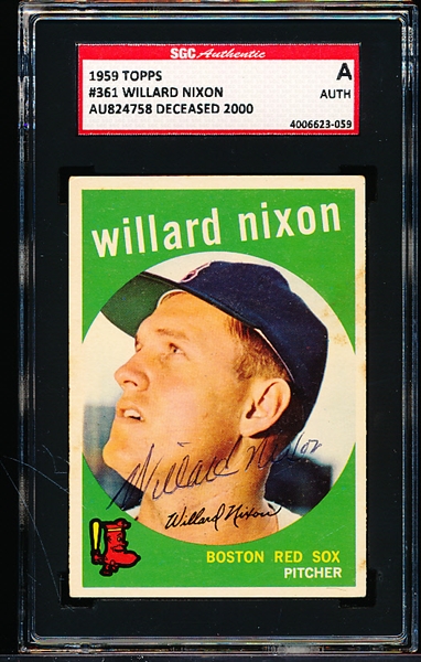 Autographed 1959 Topps Baseball- #361 Willard Nixon, Red Sox- SGC Certified & Encapsulated