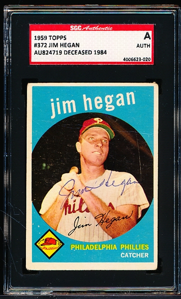 Autographed 1959 Topps Baseball- #372 Jim Hegan, Phillies- SGC Certified & Encapsulated