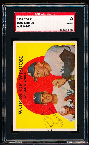 Autographed 1959 Topps Baseball- #383 Larsen/ Stengel- Signed by Don Larsen        - SGC Certified & Encapsulated