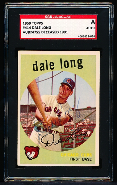 Autographed 1959 Topps Baseball- #414 Dale Long, Cubs- SGC Certified & Encapsulated