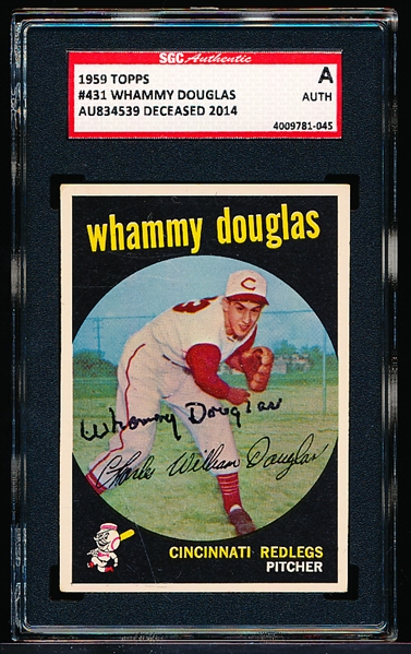 Autographed 1959 Topps Baseball- #431 Whammy Douglas, Reds- SGC Certified & Encapsulated