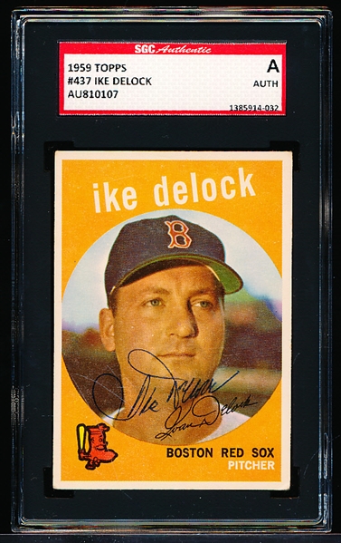 Autographed 1959 Topps Baseball- #437 Ike Delock, Boston Red Sox- SGC Certified & Encapsulated