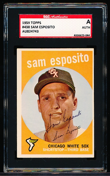 Autographed 1959 Topps Baseball- #438 Sam Esposito, White Sox- SGC Certified & Encapsulated