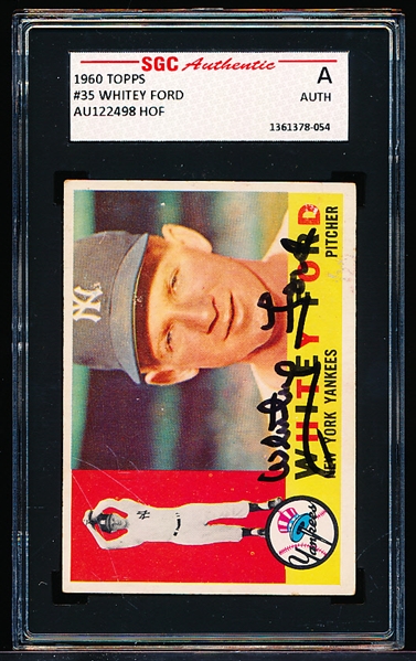 Autographed 1960 Topps Baseball- #35 Whitey Ford, Yankees- SGC Certified & Encapsulated