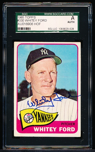 Autographed 1965 Topps Baseball- #330 Whitey Ford, Yankees- SGC Certified and Encapsulated