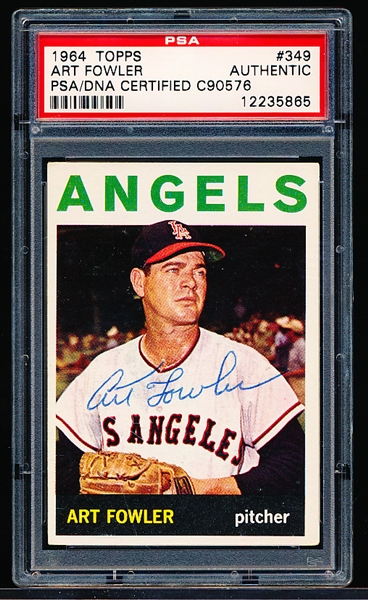 Autographed 1964 Topps Baseball- #349 Art Fowler, Angels- PSA/ DNA Certified & Encapsulated