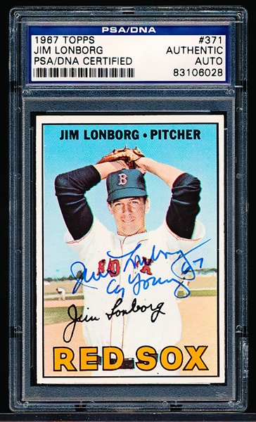 Autographed 1967 Topps Baseball- #371 Jim Lonborg, Red Sox- PSA/ DNA Certified & Encapsulated