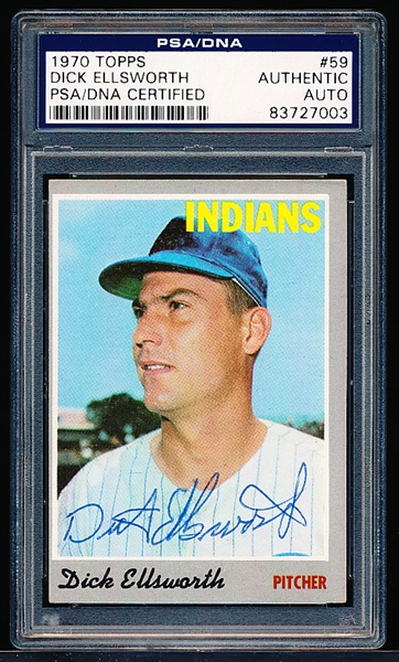 Autographed 1970 Topps Baseball- #59 Dick Ellsworth, Indians- PSA/ DNA Certified & Encapsulated