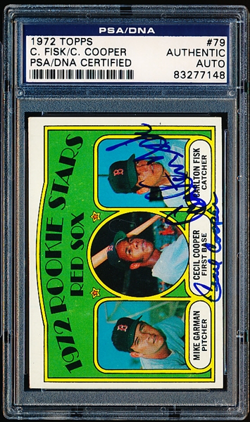 Autographed 1972 Topps Baseball- #79 Carlton Fisk/ Cecil Cooper RC- Signed by Fisk & Cooper! - PSA/ DNA Certified & Encapsulated