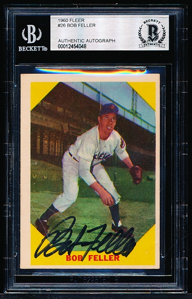 Autographed 1960 Fleer Baseball Greats- #26 Bob Feller- Beckett Certified & Encapsulated