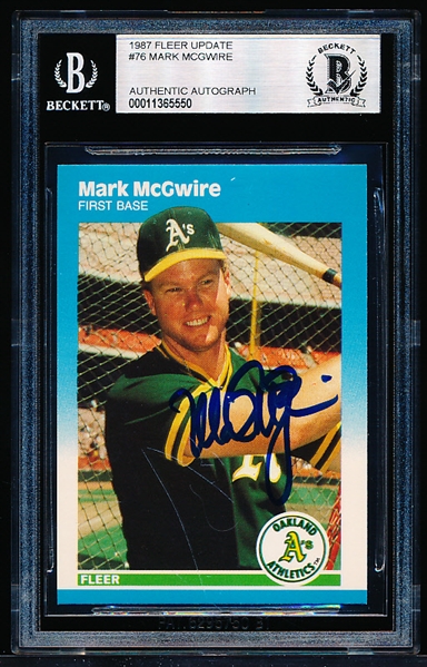 Autographed 1987 Fleer Update Baseball- #76 Mark McGwire, A’s- Beckett Certified & Encapsulated