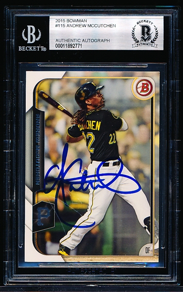 Autographed 2015 Bowman Baseball- #115 Andrew McCutchen, Pirates- Beckett Certified & Encapsulated