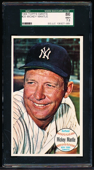 1964 Topps Bb Giant- #25 Mickey Mantle, Yankees- SGC 86 (NM+ 7.5)