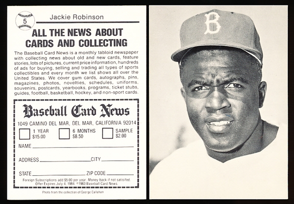 1983 Baseball Card News- Black & White Ad Cards- #5 Jackie Robinson- 4 Cards