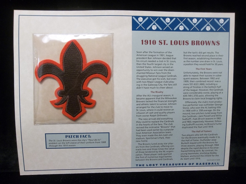 Willabee & Ward “Lost Treasures of Baseball” 1910 St. Louis Browns Patch