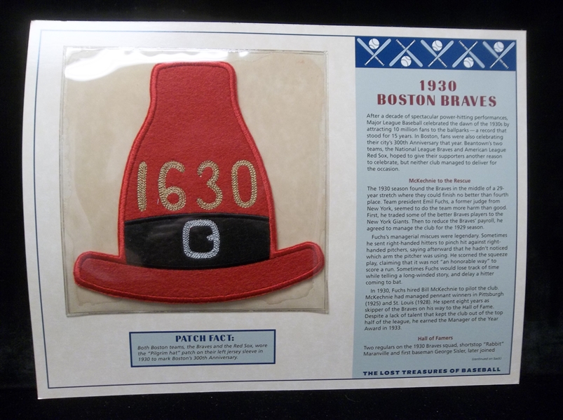 Willabee & Ward “Lost Treasures of Baseball” 1930 Boston Braves Patch