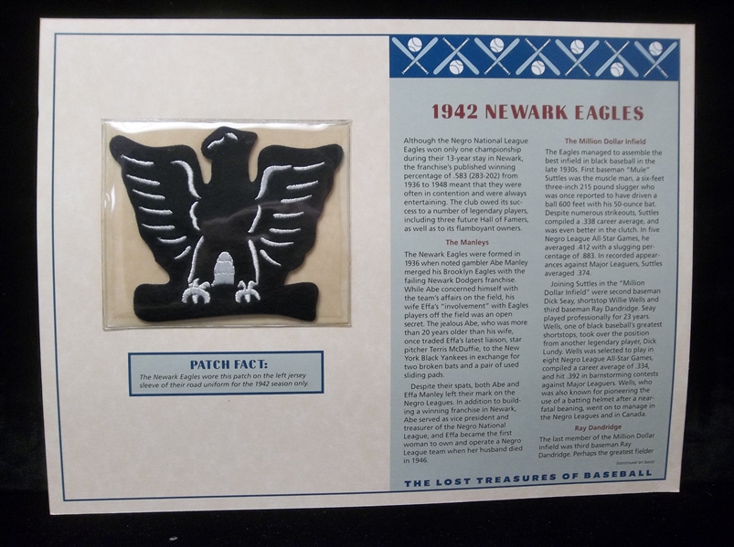 Willabee & Ward “Lost Treasures of Baseball” 1942 Newark Eagles Negro League Patch