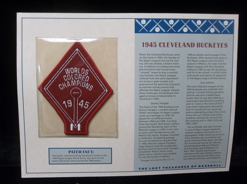 Willabee & Ward “Lost Treasures of Baseball” 1945 Cleveland Buckeyes Negro League Patch