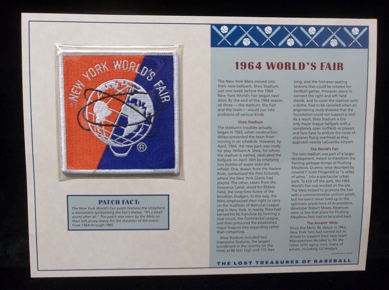 Willabee & Ward “Lost Treasures of Baseball” 1964 World’s Fair N.Y. Mets Patch