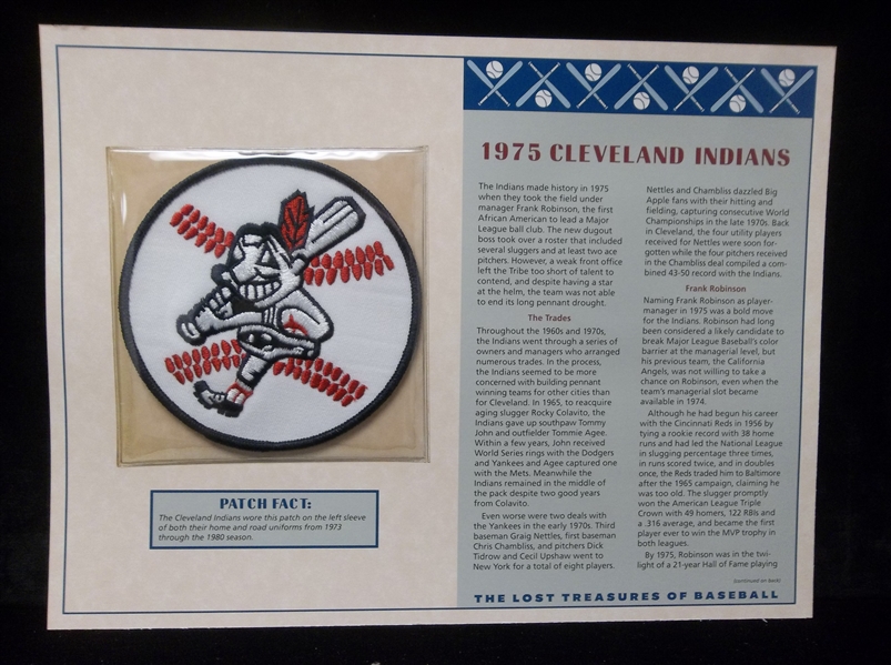 Willabee & Ward “Lost Treasures of Baseball” 1975 Cleveland Indians Patch