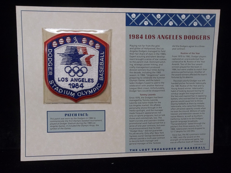 Willabee & Ward “Lost Treasures of Baseball” 1984 Los Angeles Dodgers L.A. Olympics Patch