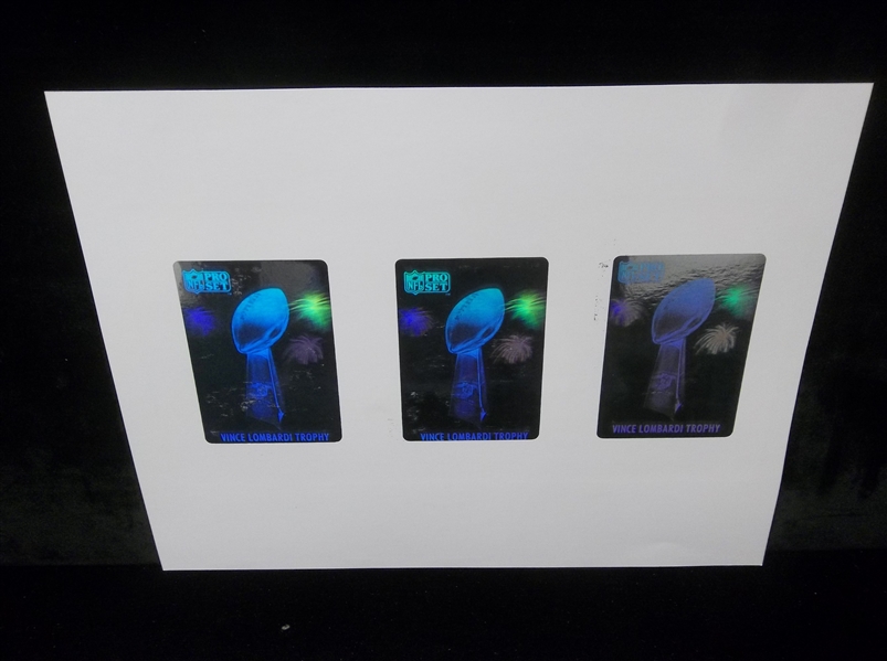 1990 Pro Set Vince Lombardi Trophy “Owner Edition” Hologram Uncut Sheet of Three!