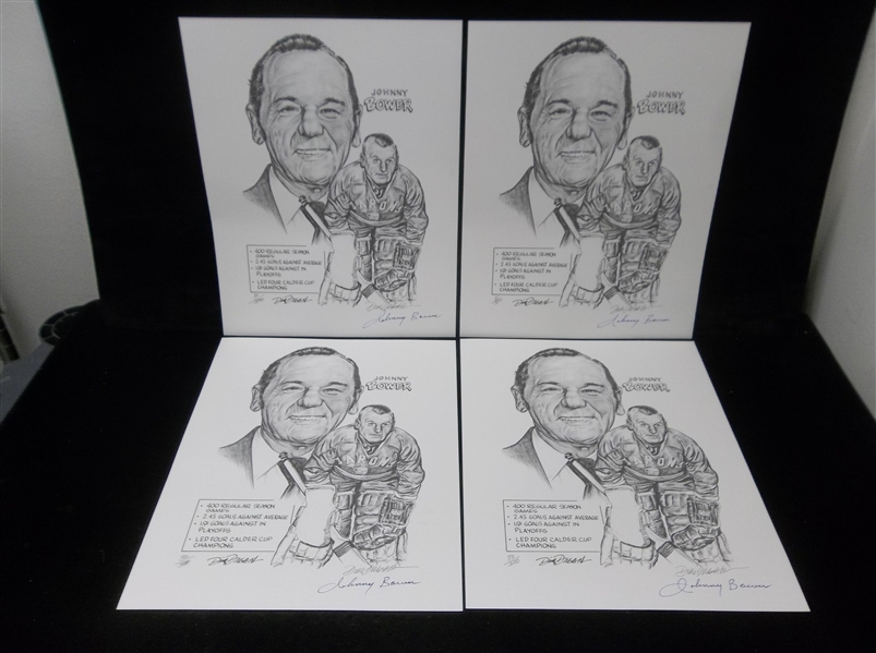 Artist Dick Dugan & Johnny Bower Signed 11” x 14” Bower (Cleveland Barons) Numbered Lithos- 4 Lithos