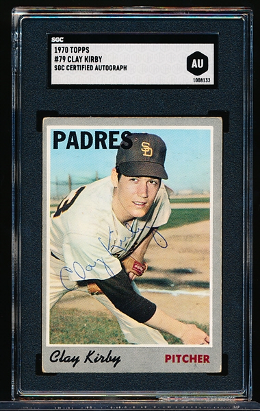 Autographed 1970 Topps Baseball- #79 Clay Kirby, Padres- SGC Certified & Encapsulated