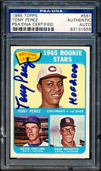 Autographed 1965 Topps Baseball- #581 Tony Perez Rookie! Signed by Perez!- PSA/ DNA Certified & Encapsulated