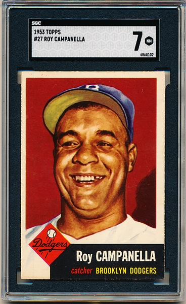 1953 Topps Baseball- #27 Roy Campanella, Dodgers- SGC 7 (NM)