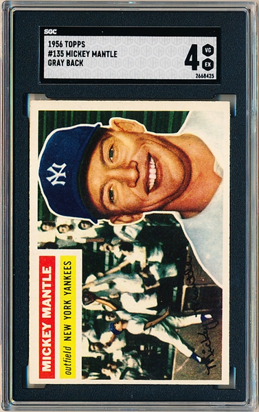 1956 Topps Baseball- #135 Mickey Mantle, Yankees- SGC 4 (Vg-Ex)