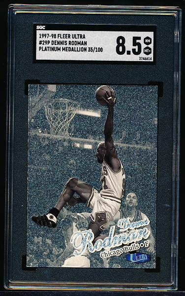 1997-98 Fleer Ultra Basketball Platinum Medallion- #29P Dennis Rodman- SGC 8.5 (Nm-Mt+)- #35/100