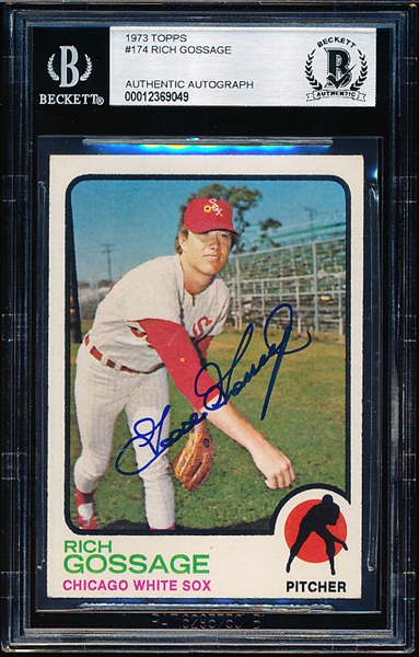 Autographed 1973 Topps Bb- #174 Rich Gossage RC- Beckett Authenticated & Encapsulated
