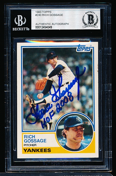 Autographed 1983 Topps Bb- #240 Goose Gossage, Yankees- Beckett Authenticated & Encapsulated