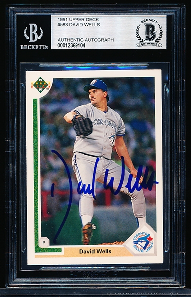 Autographed 1991 Upper Deck Bb- #583 David Wells, Blue Jays- Beckett Authenticated & Encapsulated