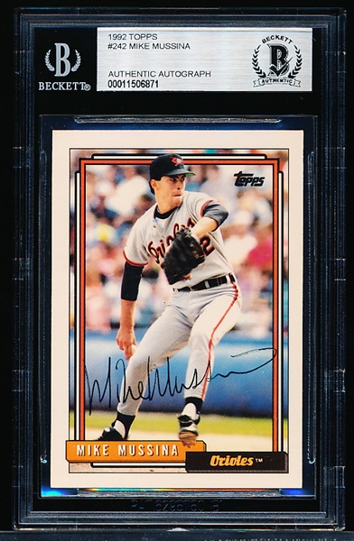 Autographed 1992 Topps Bb- #242 Mike Mussina, Orioles- Beckett Authenticated & Encapsulated