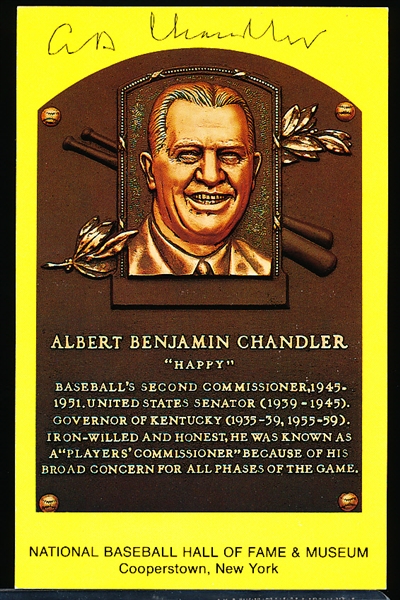 Autographed A.B. Chandler Yellow HOF Plaque Postcard