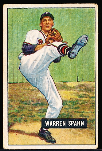 1951 Bowman Baseball- #134 Warren Spahn, Braves