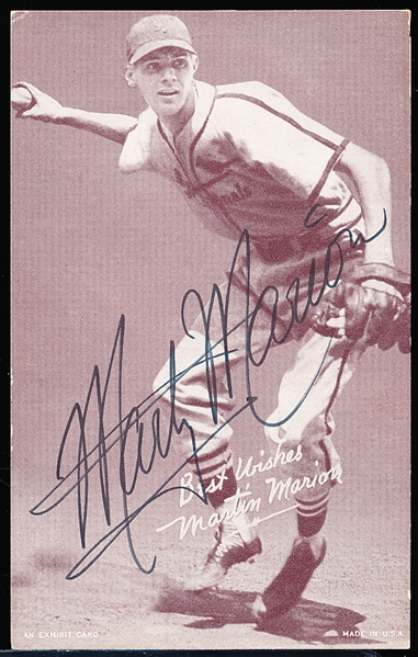 Autographed 1939-46 Salutation Exhibit Baseball Card- Marty Marion, Cardinals
