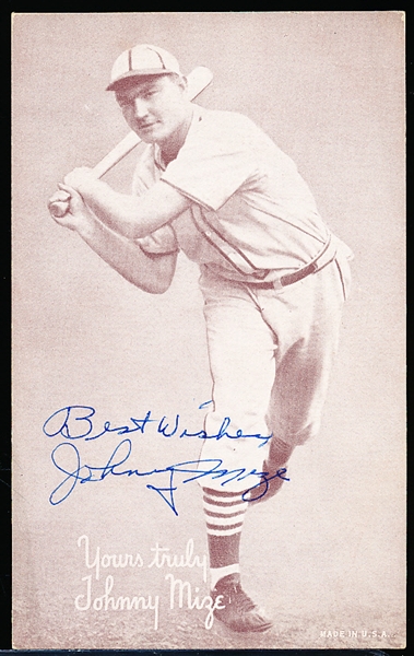 Autographed & Inscribed 1939-46 Salutation Exhibit Baseball Card- Johnny Mize, Cardinals