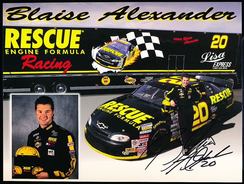 Autographed 1998 Rescue Engine Formula Busch Series #20 Chevy Monte Carlo Color 6-¾” x 8-¾” Photo- Signed by Driver Blaise Alexander