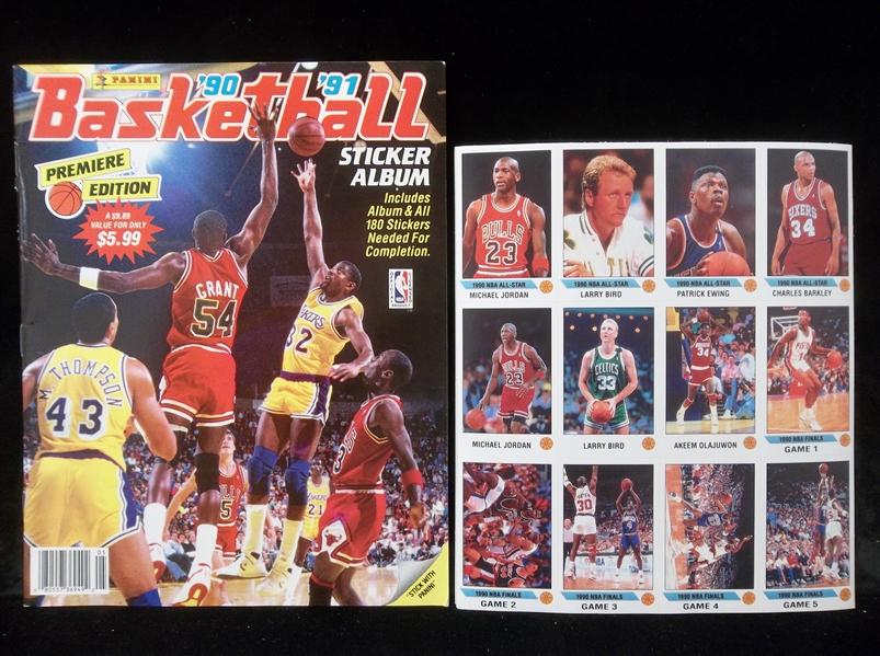 1990-91 Panini Basketball- 1 Complete Sheet Set of Stickers and Album 