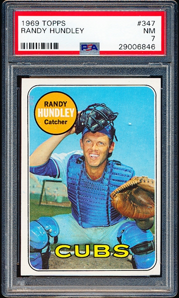1969 Topps Baseball- #347 Randy Hundley, Cubs- PSA NM 7