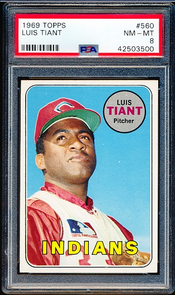 1969 Topps Baseball- #560 Luis Tiant, Indians- PSA Nm-Mt 8