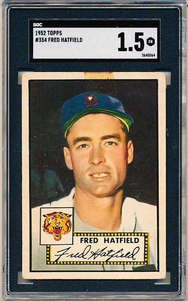 1952 Topps Baseball- Hi#- #354 Fred Hatfield, Detroit- SGC 1.5 (Fair)
